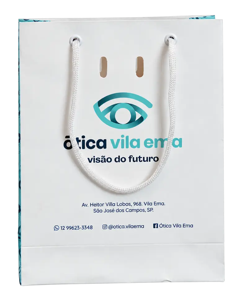 Sacola personalizada Ótica Vila Ema, produzida pela New Times